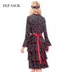 ELF SACK New Brand Spring Retro Boho Long Dress Female Sexy Reffles Hollow Out Party Maxi Dresses One-piece Free Shipping
