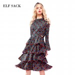 ELF SACK New Brand Spring Retro Boho Long Dress Female Sexy Reffles Hollow Out Party Maxi Dresses One-piece Free Shipping