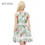 ELF SACK fashion brand new arrival 2017 summer women yarn patchwork flower pattern belt one-piece sleeveless dress free shipping