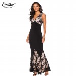 ELIACHER Maxi Plus Size Women Floor-Length Black White Autumn Lace Dress High Waist Sexy See Through Floral Vestido 8817