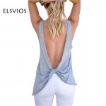 ELSVIOS Sexy backless Solid Color tank top 2017 Summer O-Neck Sleeveless Women tops Ladies Casual Cotton Camis Blusa Top Tees