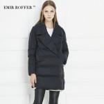 EMIR ROFFER Winter Women's down jacket Coat Female Turn Down Collar Solid Black Medium Long Parka Femme Outwear Large Size 