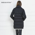 EMIR ROFFER Winter Women's down jacket Coat Female Turn Down Collar Solid Black Medium Long Parka Femme Outwear Large Size 