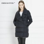 EMIR ROFFER Winter Women's down jacket Coat Female Turn Down Collar Solid Black Medium Long Parka Femme Outwear Large Size 