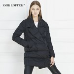 EMIR ROFFER Winter Women's down jacket Coat Female Turn Down Collar Solid Black Medium Long Parka Femme Outwear Large Size 