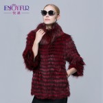 ENJOYFUR new real silver fox fur strip coat  for winter women outwear fur jacket 2016 Russian high-end female real fur coat