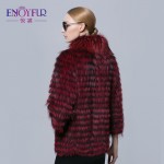 ENJOYFUR new real silver fox fur strip coat  for winter women outwear fur jacket 2016 Russian high-end female real fur coat