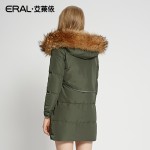 ERAL Women's Winter 2016 Luxury Raccoon Fur Collar Medium-long Down Coat Black Thermal Down Jacket ERAL16008-EDAB