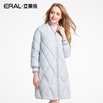 ERAL Women's Winter 2016 Slim Knitted Patchwork Plaid Medium-long Down Coat V-neck Casual Down Jacket ERAL16088-EDAB