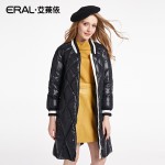 ERAL Women's Winter 2016 Slim Knitted Patchwork Plaid Medium-long Down Coat V-neck Casual Down Jacket ERAL16088-EDAB