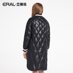 ERAL Women's Winter 2016 Slim Knitted Patchwork Plaid Medium-long Down Coat V-neck Casual Down Jacket ERAL16088-EDAB