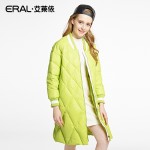 ERAL Women's Winter 2016 Slim Knitted Patchwork Plaid Medium-long Down Coat V-neck Casual Down Jacket ERAL16088-EDAB