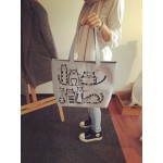 EXCELSIOR 2017 Cartoon Cats Printed Beach Zipper Bag Bolsa Feminina Canvas Tote Shopping Handbags sac a main femme de marque