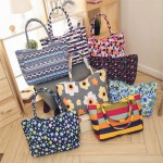 EXCELSIOR Waterproof Canvas Casual Zipper Shopping Bag Large Tote Women Handbags Floral Printed Ladies Single Shoulder Beach Bag