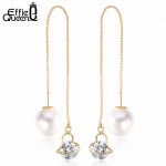 Effie Queen Fashion Cute Ear Wire Earrings Female Models Long Drop Crystal Imitation Pearl Jewelry Dangle Earrings Brincos DDE26