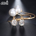 Effie Queen Fashion Cute Ear Wire Earrings Female Models Long Drop Crystal Imitation Pearl Jewelry Dangle Earrings Brincos DDE26