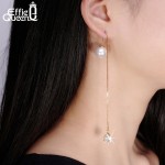 Effie Queen Fashion Cute Ear Wire Earrings Female Models Long Drop Crystal Imitation Pearl Jewelry Dangle Earrings Brincos DDE26