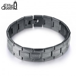 Effie Queen Promotion Black Chain Link Men's Bracelets High Quality Stainless Steel 16mm Width Bracelet Wholesale IB02