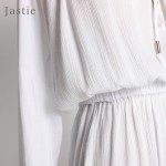 Effortless Summer Cotton Long-Sleeve V-neckline Boho Mini Dress Ruffled Hem With Beachy Raw Trim Tunics Women Dresses
