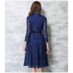 ElaCentelha Brand Dress Summer Women Hihg Quality Lace Hollow Out Contrast Color Dress Casual Full Sleeve Women's Long Dresses