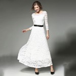 Elegant Black White Lace Dress 2017 New Summer Fashion Women 3/4 Sleeve Vintage Long Maxi Dress Evening Party Dresses Vestidos