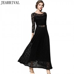 Elegant Black White Lace Dress 2017 New Summer Fashion Women 3/4 Sleeve Vintage Long Maxi Dress Evening Party Dresses Vestidos
