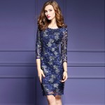 Elegant Crochet Floral Lace Embroidery Dress Women 2017 Spring Office Party Dresses Bodycon Vestido plus size 3/4 Sleeve