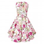 Elegant Pink Print Foral 1950S 60s Sexy Dresses Women Summer Rockabilly Dress Sleeveless Cotton Vintage Dress