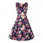 Elegant Pink Print Foral 1950S 60s Sexy Dresses Women Summer Rockabilly Dress Sleeveless Cotton Vintage Dress