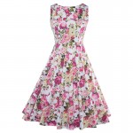 Elegant Pink Print Foral 1950S 60s Sexy Dresses Women Summer Rockabilly Dress Sleeveless Cotton Vintage Dress