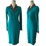 Elegant Turn Down Collar Full Sleeve Fake Two Piece Patchwork Dots Business Party Formal Work Office Bodycon Women Dress 2016