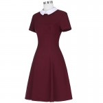 Elegant Wine Short Sleeve Casual Work Sheath Womens Elegant 1950s Vintage Pinup Retro Rockabilly Kate Kasin Bodycon Dress 