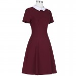 Elegant Wine Short Sleeve Casual Work Sheath Womens Elegant 1950s Vintage Pinup Retro Rockabilly Kate Kasin Bodycon Dress 