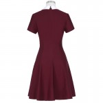 Elegant Wine Short Sleeve Casual Work Sheath Womens Elegant 1950s Vintage Pinup Retro Rockabilly Kate Kasin Bodycon Dress 