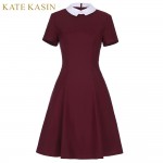 Elegant Wine Short Sleeve Casual Work Sheath Womens Elegant 1950s Vintage Pinup Retro Rockabilly Kate Kasin Bodycon Dress 