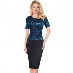 Elegant Women Elegant Patchwork Embroideried Cocktail Party Bodycon Sheath Bodycon Short Sleeve Knee Length Wear to Work Dress