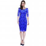 Elegant Women Evening Party Half Sleeve Full Lace Bodycon Pencil Dress Stretchy Knee-Length Sheath Casual Lace Dress New S-XXXL