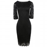 Elegant Women Evening Party Half Sleeve Full Lace Bodycon Pencil Dress Stretchy Knee-Length Sheath Casual Lace Dress New S-XXXL