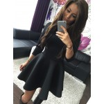 Elegant Women Mini A Line Dress 2016 Autumn Round neck fashion Vintage party Big Swing Midi Black Red Grey Sexy Dress S M L XL