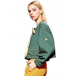 Elf SACK spring loose o-neck color block cutout vintage short jacket female long-sleeve Free Shipping