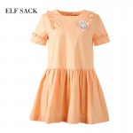 Elf SACK summer 2016 ruffle 100% cotton Solid short-sleeve dress female