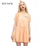 Elf SACK summer 2016 ruffle 100% cotton Solid short-sleeve dress female