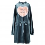 Elf SACK yp fringe winter female love vintage embroidery velvet drawstring waist slim stand collar one-piece dress 