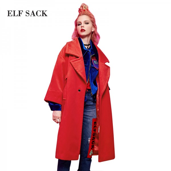 Elf SACK yp travel winter female woolen overcoat woolen outerwear female long design 