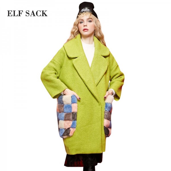 Elf SACK yw 2016 fur pocket circle it long design woolen outerwear female