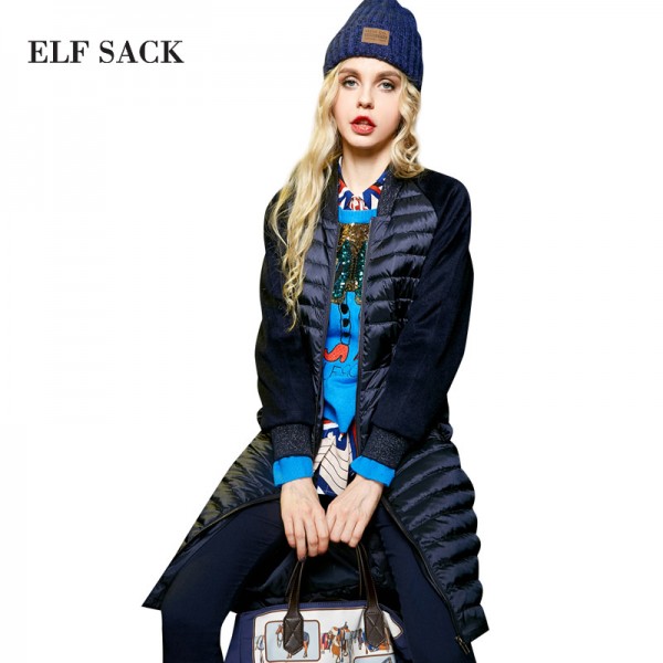 Elf SACK z fanaticism winter patchwork 2016 stand collar slim waist down coat female long design 