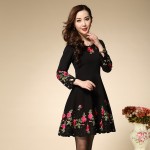 Embroidery Dress Flowers Hollow out Plus Size XXXL 2016 Fashion Daily New 9 Points Black Autumn Dress