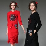 Embroidery Long Winter Dress Embellished Fringe Drawstring Waist Long Sleeve Sweatshirt Dresses Black Red Plus Size S-5XL Embroidery Long Winter Dress Embellished Fringe Drawstring Waist Long Sleeve Sweatshirt Dresses Black Red Plus Size S-5XL