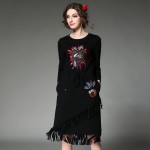 Embroidery Long Winter Dress Embellished Fringe Drawstring Waist Long Sleeve Sweatshirt Dresses Black Red Plus Size S-5XL Embroidery Long Winter Dress Embellished Fringe Drawstring Waist Long Sleeve Sweatshirt Dresses Black Red Plus Size S-5XL