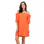 Europe Fashion Summer Slash Neck Orange Chiffon Dresses for Women Loose Off the Shoulder Sexy Dress Lady Bow Tie Vestidos S-XL